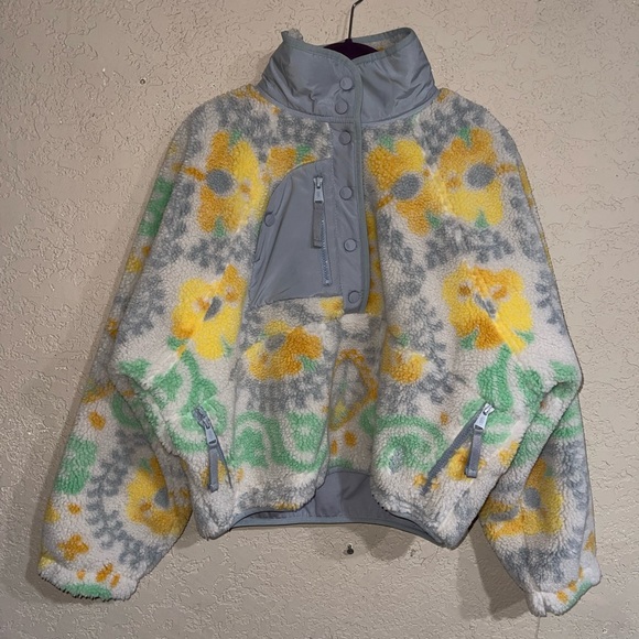Free People Movement | NWT! Hit The Slopes Printed Fleece Pullover In Lily Pad - Picture 2 of 4